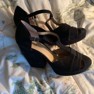 Kimchi Blue Vintage Black Sandal Chunky Heels